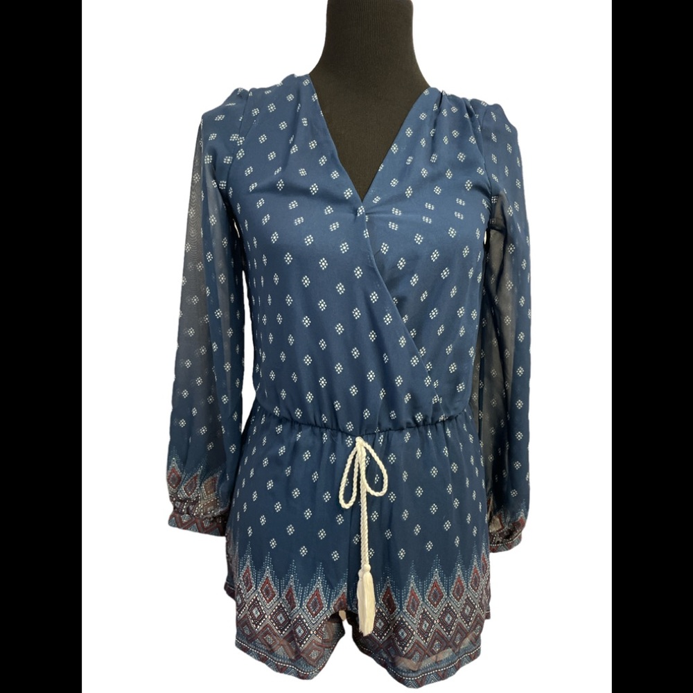 Romper - Navy blue sheer Aztec print